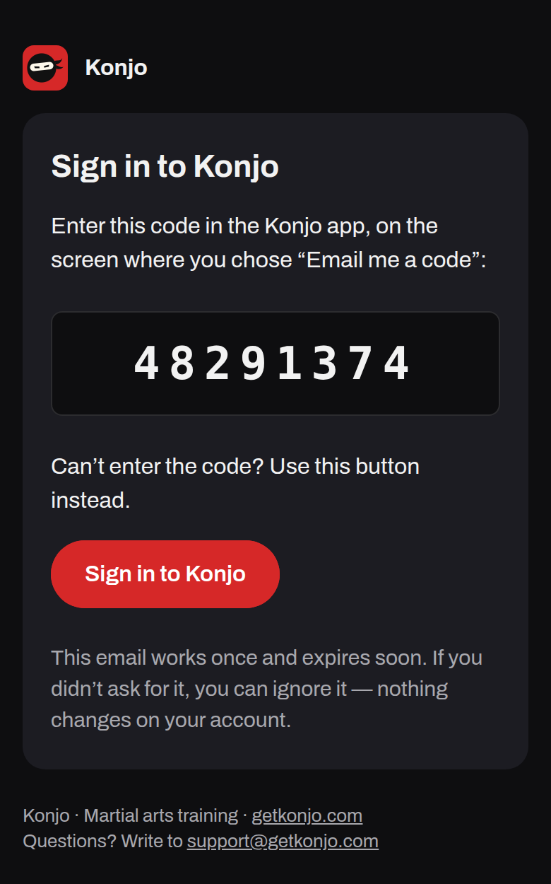 The same email in dark mode