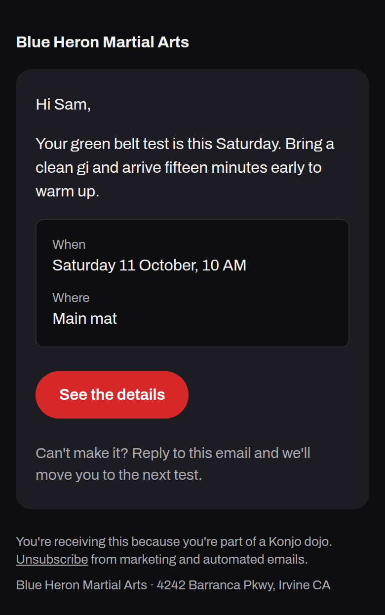 The same email in dark mode